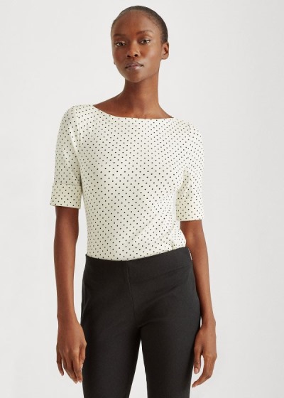 Ralph Lauren Polka-Dot Cotton-Blend Top Dame Danmark (ISJTY3851)